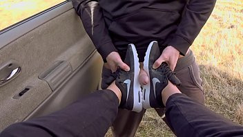 Play Outdoor Messy Deepthroat in Nike airmax and come on sneakers with Kate Truu