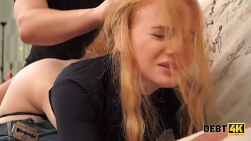 play DEBT4k. Cunning guy fucks shaved pussy of red-haired cutie for the debt